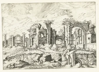 Neljäs näkymä Palatinus-kukkulan raunioista Rooman rauniot, 1561 (sarjan nimi)