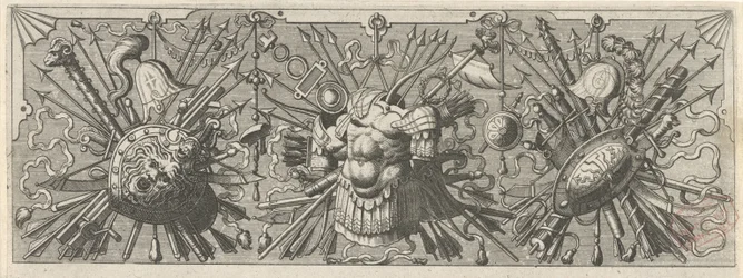 panoplia. Frieze roomalaisilla aseilla, yläosa Panoplia sev armamentarium… (sarjan nimi)
