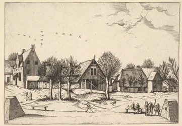 Country Village, etualalla jousimiehet Multifariarum casularum ruriumque linea..., 1559-61.