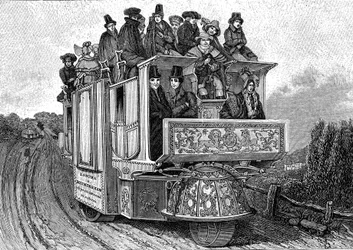 Dr. William Churchin (n. 1778-1863) kolmipyöräinen mekaaninen auto, valmistettu Birminghamissa vuonna 1833 (Englanti). Kaiverrus 1895