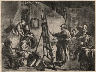 REMBRANDTIN STUDIO - kaiverrus J. Gilbertin maalauksen jälkeen - l