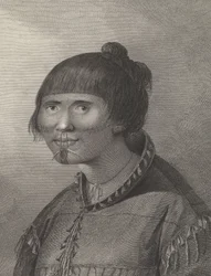 Oonalashkan nainen, 1700-luvun loppupuoli (kaiverrus).