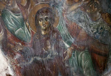 Pyhän fresko bysanttilaisessa Ayios Stephanosin kirkossa, Drakona, Kreeta, Kreikka (kuva)