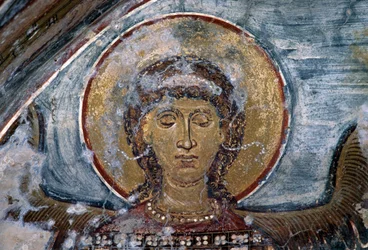 Fresko enkelin kanssa bysanttilaisessa Agios Georgioksen kirkossa, Vathissa, Kreetalla, Kreikassa (kuva)
