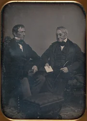 Kaksi iäkästä miestä keskustelemassa, n. 1850.