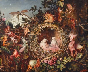 Keijuja linnunpesässä, noin 1860