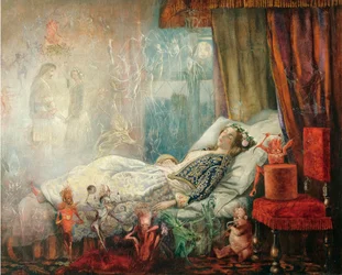 ""Le reve apres le bal masque"" (Unelma naamiopallon jälkeen) Peinture de John Anster Fitzgerald (1832-1906), - Öljy kankaalle, 35,5x44,5 - Yksityiskokoelma