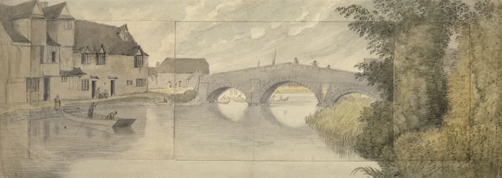 Hythe Bridge, Oxford, 1789 (akvarelli grafiitin päällä kolmelle paperiarkille liimattu suurelle arkille)