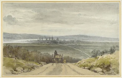 Näkymä Oxfordista Shotover Hilliltä Floodtimessa, kun vesi loppui, 10. tammikuuta 1791 (wc kynällä paperilla)
