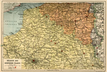 Belgian ja Pohjois-Ranskan kartta, noin 1914, noin 1920