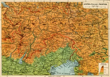 Itävaltalais-italialaisen rajan kartta, ensimmäinen maailmansota, noin 1920.