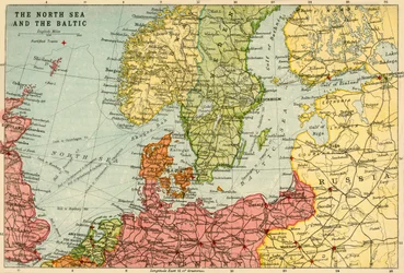 Pohjanmeren ja Itämeren kartta, noin 1914, noin 1920.