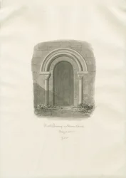 Alrewasin kirkko - North Doorway: seepiapiirros