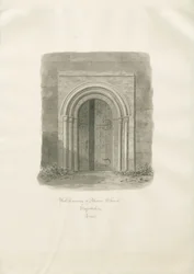 Alrewasin kirkko - West Doorway: seepiapiirros