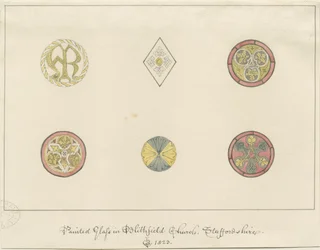 Blithfieldin kirkko - maalattua lasia: lyijykynäpiirroksia, 1823