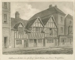 Burton-upon-Trent - Vanhat talot High Streetillä: seepiapiirros, 1839
