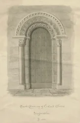 Codsallin kirkko - South Doorway: seepiapiirros