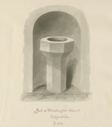 Fontti Marchingtonin kirkossa: seepiapesupiirros