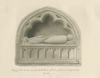 Hanbury Church - Effigy [Sir John Hanburyn]: seepiapiirustus