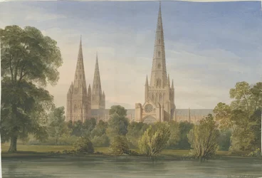 Lichfieldin katedraali - Kaakkoisnäkymä: akvarellimaalaus, 1842