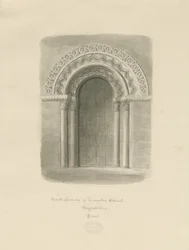 Longdonin kirkko - South Doorway: seepiapiirros