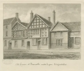 Newcastle-under-Lyme - Vanhat talot: seepiapiirros, 1840