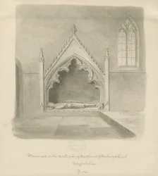Norburyn kirkko - Ralph le Botelerin muistomerkki: seepiapesupiirustus, 1843