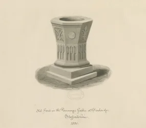 Penkridge - Font in Parsonage Garden: seepiapiirros