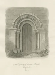 Rollestonin kirkko - North Doorway: seepiapiirros