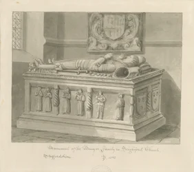 Seighford Church - William ja Mercy Bowyerin hauta: seepiapesupiirros, 1842