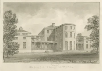 Shugborough Hall - Puutarhan edessä: seepiapiirros, 1842