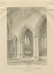 Stafford - Pyhän Marian kirkon sisustus: seepiapiirros, 1841