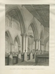 Stafford – Pyhän Marian kirkon sisustus: seepiapiirros, 1845