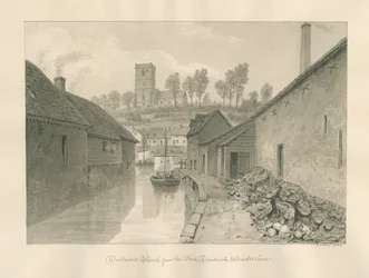 Worcestershire - Droitwich - Dodderhillin kirkko Kaukainen näkymä: seepiapiirros, 1833