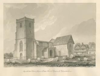 Worcestershire - Droitwich - Pyhän Pietarin kirkko: seepiapiirros, 1833