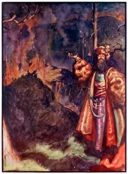 John Bunyanin (1628-1688) kuvitus Byam Shaw (1872-1919), jossa Demas kutsuu pyhiinvaeltajia työskentelemään hopeakaivoksessa.
