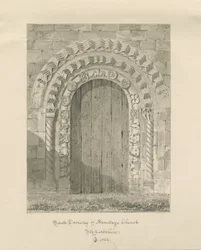 Armitagen kirkko - South Doorway: seepiapiirros, 1823