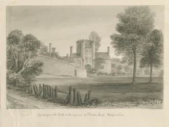 Pillaton Hall: sepia drawing