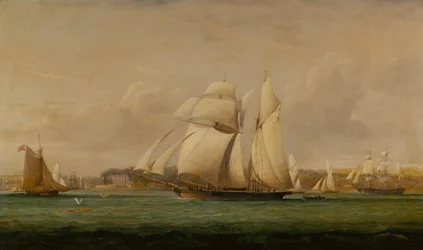 Top Sail Schooner, kaksi Royal Yacht Squadron Cutteria ja amerikkalainen kauppalaiva (öljy)