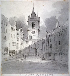 St Gilesin kirkko ilman Cripplegatea Fore Streetistä, Lontoon kaupungista, 1790.