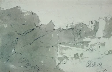 A Quarry for Mill-stones in Derbyshire, 1801 (lyijykynä ja seepia wash paperille)