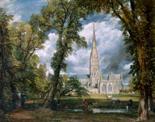 "Näkymä Salisburyn katedraalille piispan mailta", Wiltshire, noin 1822