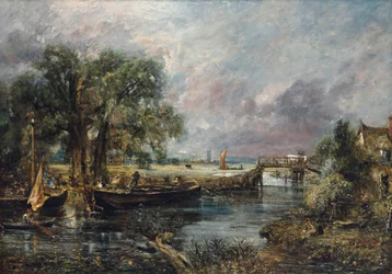 Näkymä Stourin varrella lähellä Dedhamia, täysimittainen luonnos, noin 1821-22 (öljy kankaalle).