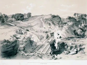 Räjäytyskiviä, Linsdale, Buckinghamshire, 1830-luku (kynä ja muste ja pesu paperille)