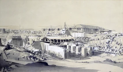 Kiinteän konehuoneen rakentaminen, Camden Town, 26. huhtikuuta 1837 (kynä ja muste ja pesu paperille)