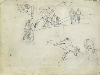 Lontoon ja Birminghamin rautatien rakentaminen, n. 1835 (kynä paperille; yhdistelmäluonnos)