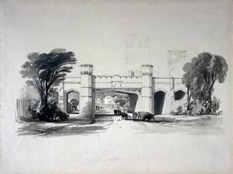 Rugbyn rautatiesillat tieltä katsottuna, Warwickshire, huhtikuu 1839 (kynä ja muste ja pesu paperille)