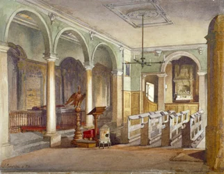 Kappelin sisustus Emanuel Hospital almshouses, Buckingham Gate, Westminster, Lontoo, 1886