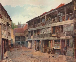 Kings Head Inn ja Kings Head Inn Yard, Borough High Street, Southwark, Lontoo, 1879