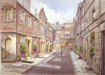 Näkymä Cock Courtin vaivaistaloista, Jewry Street, Lontoon City, 1886.